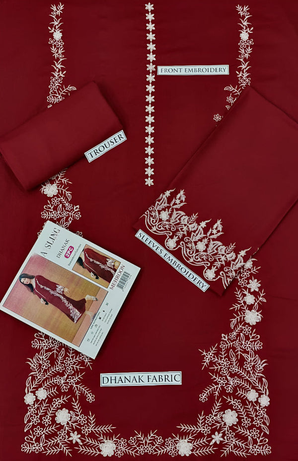 ASLING DHANAK 2PC EMBROIDERED | D # 1001 MEHROON