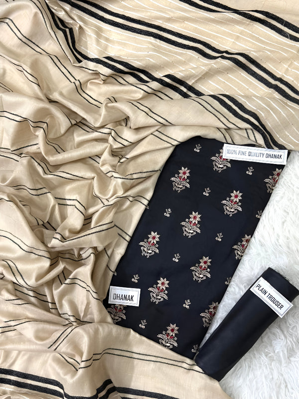 Bareeze Dhanak 3pc Embroidered | Black | D # 1002