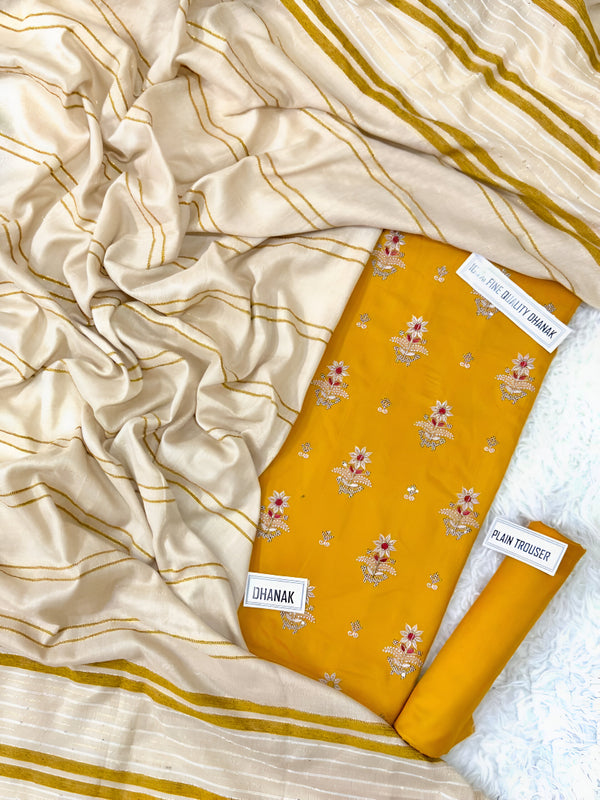 Bareeze Dhanak 3pc Embroidered | Yellow| D # 1003