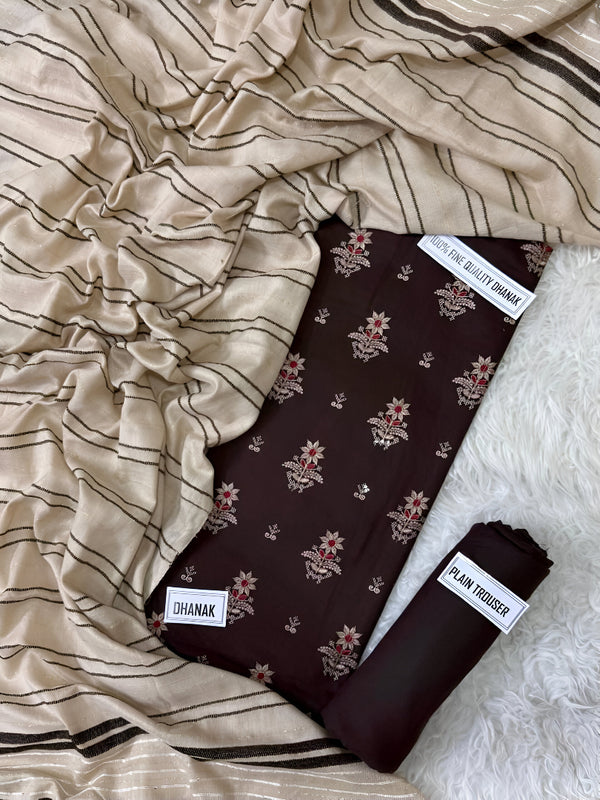 Bareeze Dhanak 3pc Embroidered | Brown | D # 1006